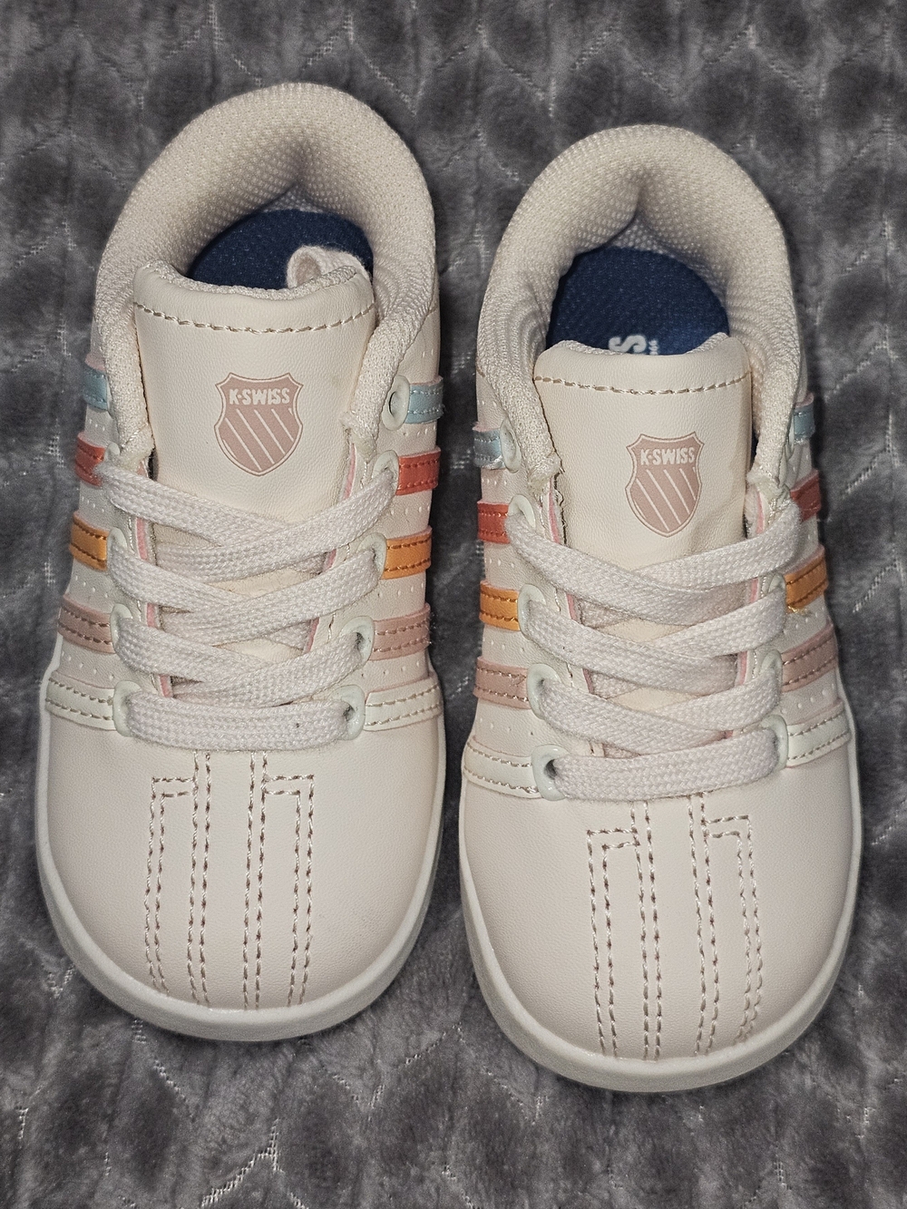 K-Swiss Kids Soft Pink Sneakers with Pastel Pink, Orange and Blue Stripes